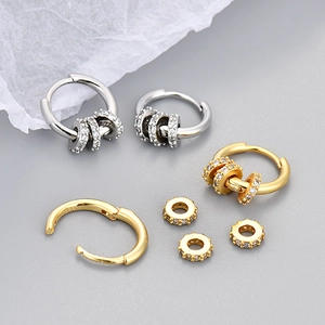 Créoles en argent sterling S925 avec anneaux amovibles en zircone dorés et argentés