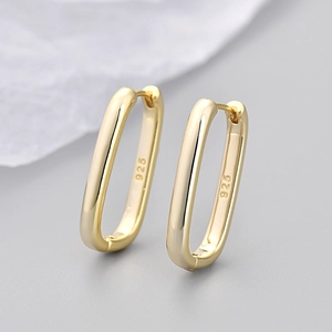 Orecchini a cerchio ovali geometrici in argento sterling S925 placcato oro da donna