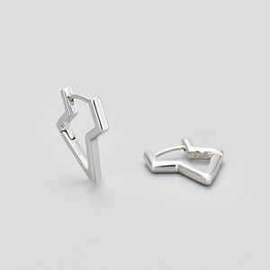 Minimalist geometric S925 sterling silver lightning bolt earrings with polished finish