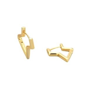 Modern gold plated lightning bolt earrings in geometric Z-shape with S925 silver hallmark