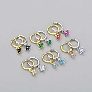 Eleganti Orecchini a Cerchio con Quadrifoglio in Rame Con Perno in Argento Sterling 925 Strass Pendenti Gioielli per Donna
