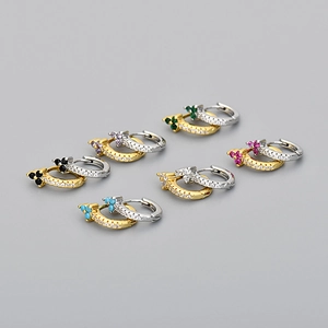 Elegant Flower Clover Hoop Earrings Copper Alloy Colorful Rhinestone Inlaid Huggie Earrings For Women Fashion Jewelry Gift