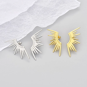 Fashion sunburst wing stud earrings in gold and silver finish with radial design