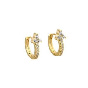 Elegant gold flower hoop earrings featuring marquise zircons and micro-pave crystals