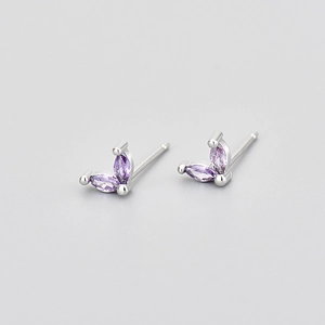 Boucles d'oreilles papillon en argent minimalistes avec pierres marquise violettes