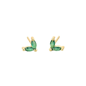 Boucles d'oreilles papillon dorées avec pierres vertes taille marquise au style minimaliste