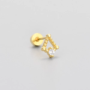 Detail of triangle stud earring with beaded texture and flat back screw closure