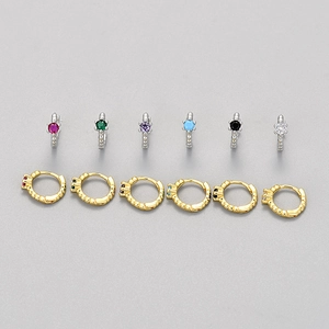 925 Sterling Silver Huggie Hoop Earrings With Round Zircon Gold Silver Plated Beaded Texture Minimalist Jewelry For Women