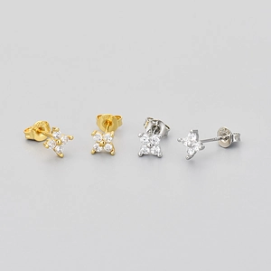 Copper Clover Stud Earrings With 925 Sterling Silver Post Rhinestone Four Leaf Flower Earrings For Women Fashion Jewelry