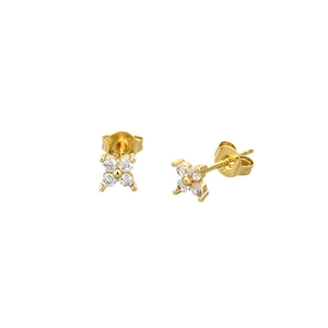 S925 silver gold plated four-leaf clover stud earrings with white cubic zirconia stones