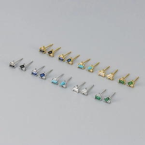 Luxury Rectangle Zirconia Stud Earrings Women Copper With 925 Sterling Silver Earring Post Geometric Jewelry Gold Silver