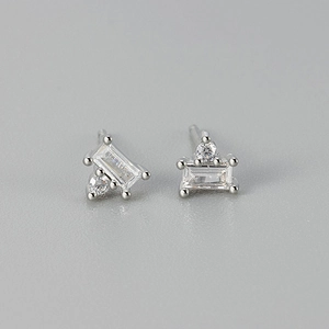 Elegant silver rectangle-cut cubic zirconia stud earrings with a minimalist claw setting