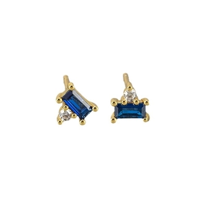 Elegant gold earrings with rectangular blue zircon and small white round stones