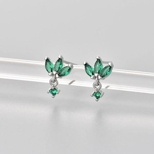 Elegant silver stud earrings featuring marquise-cut emerald green crystals for women