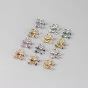 Mode Kupfer Blume Zirkonia Creolen Für Damen Bunte Pflaumenblüte Stern Anhänger Ohrringe Party Schmuck Geschenk