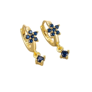 Goldene Pflaumenblüten-Ohrringe mit blauen Zirkonia-Kristallen und S925-Silberstempel