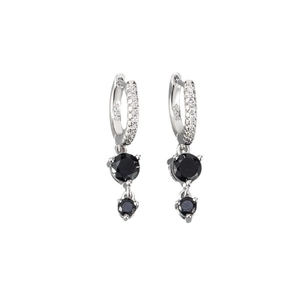 Boucles d'oreilles pendantes en argent S925 avec pierres noires et pavé de zircons