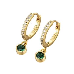 S925 silver gold-plated hoop earrings with cubic zirconia and emerald green zircon
