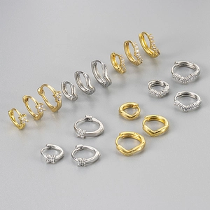 Simple Geometric V-Shape Rhinestone Clover Huggie Earrings With 925 Sterling Silver Earring Post Gold Silver Plated Jewelry