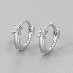 Elegant silver-toned clover hoop earrings with sparkling cubic zirconia stones