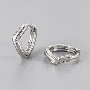Polished S925 sterling silver V-shaped hoop earrings with textured beaded edges