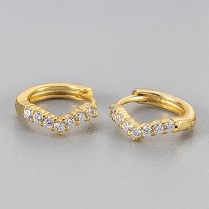 Elegant gold-plated S925 sterling silver V-shaped huggie earrings with cubic zirconia