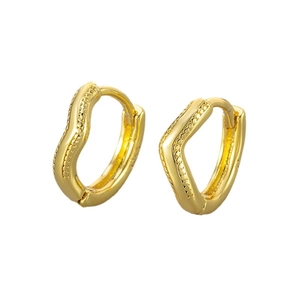 Asymmetric gold earrings with wave heart and geometric shapes with bead detailing