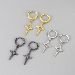 Orecchini a Cerchio con Pendente a Stella in Rame Con Perno in Argento Sterling 925 Gioielli Vintage per Donna Uomo