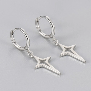Orecchini a cerchio S925 in argento sterling con pendente a stella a quattro punte