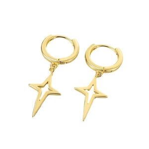 Orecchini a stella dorati con design a cerchio minimalista e ciondoli a stella a quattro punte