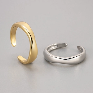 Minimalist 925 Sterling Silver Wavy Open Ring Adjustable Geometric Band For Women Elegant Polished Gold Silver Jewelry Gift