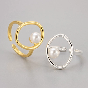 Minimalist S925 Sterlingsilber Künstliche Perle Offener Ring Für Damen Eleganter Geometrischer Verstellbarer Schmuck Nischendesign