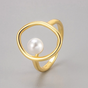 Minimalistischer S925 Sterlingsilber Ring, verstellbar mit weißer Perle und geometrischem Design