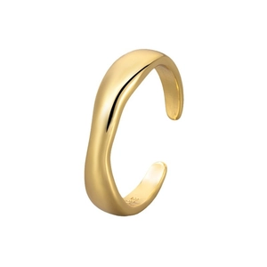 Minimalist wave-shaped open ring in gold-plated S925 silver with organic fluid design