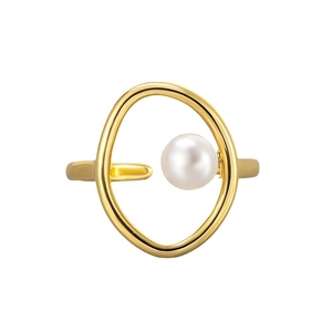 Minimalistischer verstellbarer Goldring mit ovalem Rahmen und eleganter weißer Perle