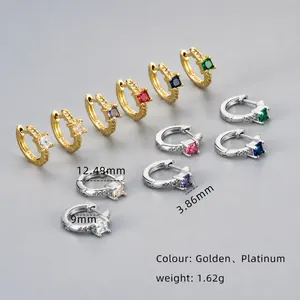 Detailed close-up of square zircon hoop earrings showing S925 hallmark and dimensions