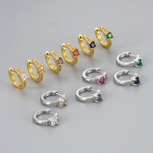 Luxury Square Zirconia Huggie Earrings Gold White Gold Plated Geometric Hoop Earrings For Women Jewelry