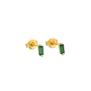 Exquisite vergoldete 925er Silber Ohrstecker mit rechteckigen grünen Zirkonia Steinen