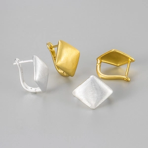 Vintage Brushed Matte Rhombus Hoop Earrings With 925 Sterling Silver Earring Post Copper Geometric Stud Earrings For Women
