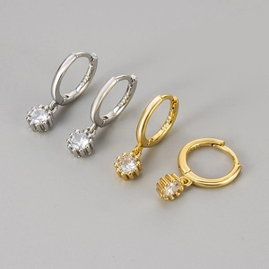 Elegant Dangle Earrings With Round Zirconia Drop Gold Silver Plated Hoop Earrings For Women Fashion Jewelry