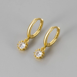 Elegant gold hoop earrings with sparkling round zircon and S925 sterling silver hallmark