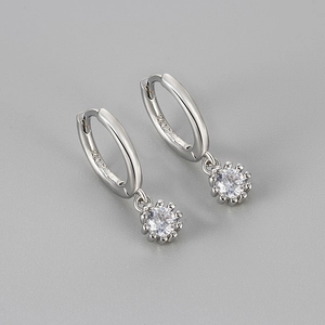 Elegant S925 sterling silver hoop earrings with brilliant cut cubic zirconia pendant