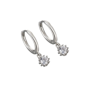 Elegant S925 sterling silver hoop earrings with sparkling round zircon pendant charms