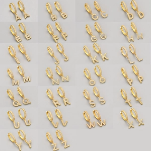 Dainty Copper Alphabet Letter Hoop Earrings For Women Personalized 26 Initial Rhinestone Huggie Pendant Earrings Jewelry