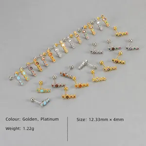 Detailed view of colorful zircon bar earrings with size dimensions 12.33mm by 4mm