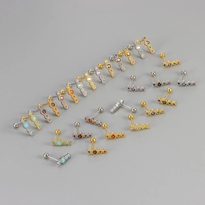 Colorful Zirconia Linear Stud Earrings With 925 Sterling Silver Earring Post Copper Electroplated Screw Back Ball Piercing Jewelry For Women