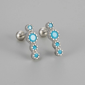 Surgical steel screw-back stud earrings featuring four gradient sky blue round stones