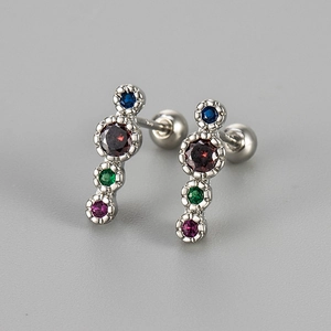Vertical multi-color zircon stud earrings with silver screw back for women