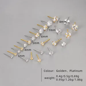 Tableau comparatif des tailles pour clous d'oreilles en zircone cubique dorés et platine