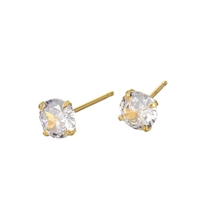 Boucles d'oreilles classiques en or à quatre griffes avec zircon clair brillant rond
